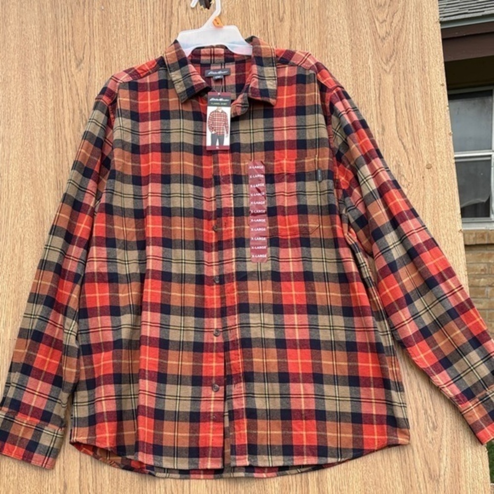 NWT Eddie Bauer Men's Red and Brown Plaid Shirt
